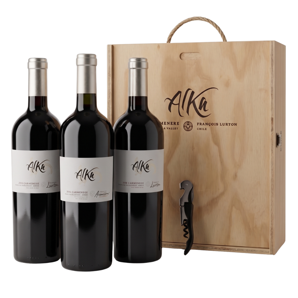 Estuche Madera Alka 750 ml. x3 + Descorchador